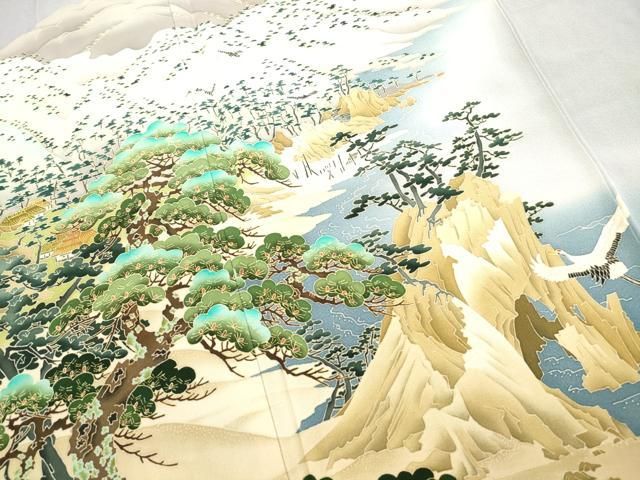 平和屋着物●豪華色留袖　友禅　作家物　流水飛鶴草花文　正絹　逸品　DABC2940ud 平和屋着物□豪華色留袖 友禅 作家物 飛鶴風景文 暈し染め 正絹 逸品