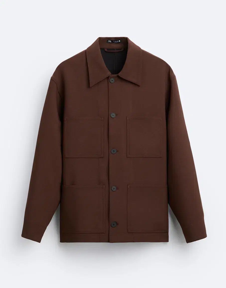 ZARA ザラ リンクルフリー リラックスフィット カバーオール チョアコート ワークジャケット ブラウン L 105
