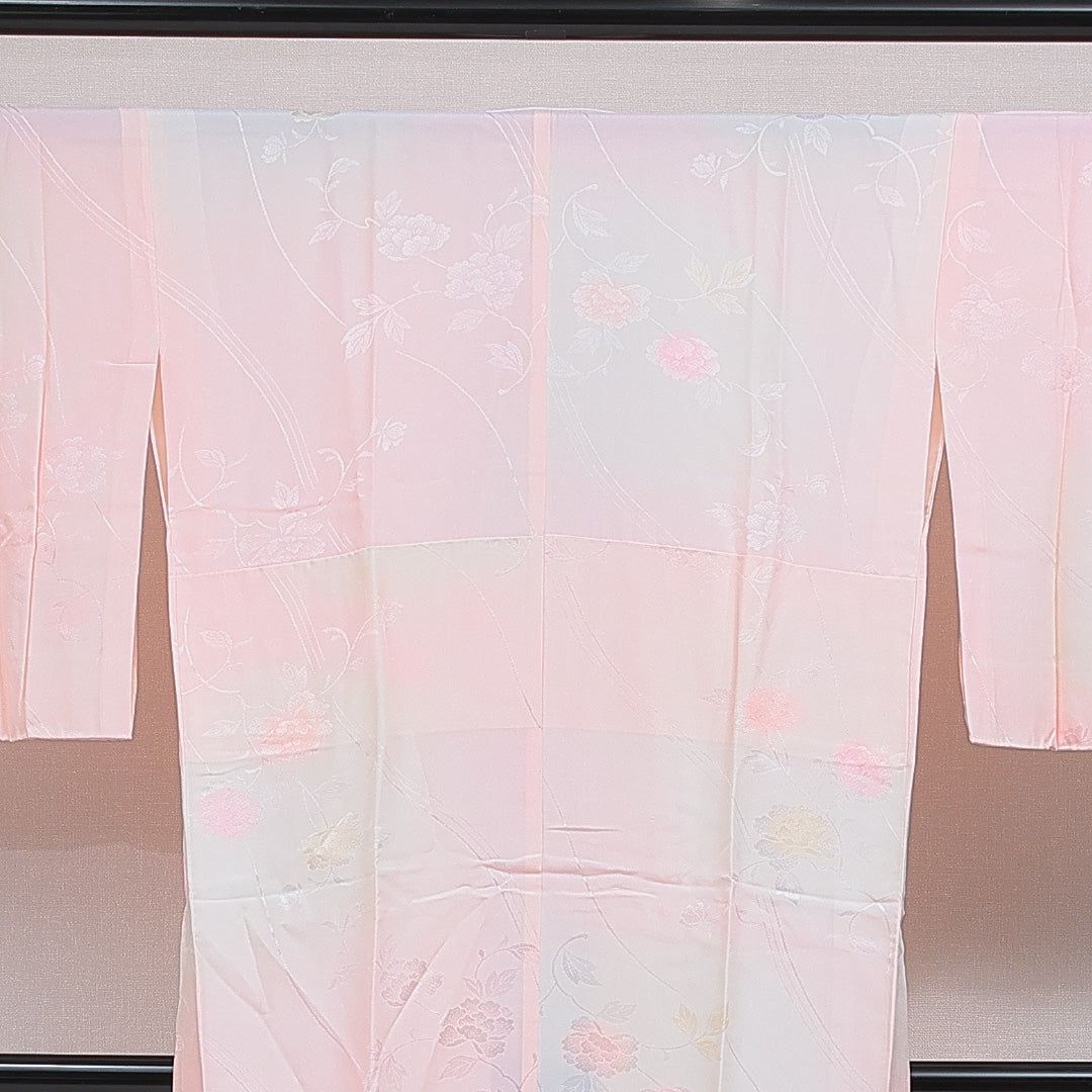 長襦袢 無双袖 身丈130cm 裄丈64cm 正絹 Sランク Lサイズ 牡丹 ピンク