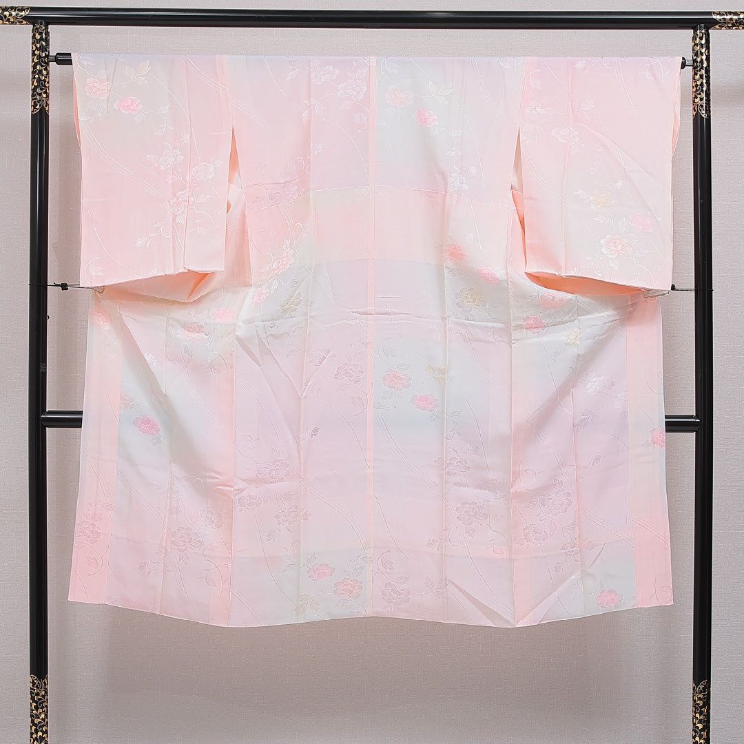 長襦袢 無双袖 身丈130cm 裄丈64cm 正絹 Sランク Lサイズ 牡丹 ピンク