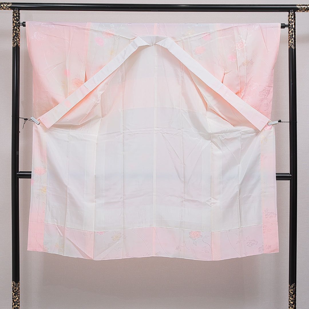 長襦袢 無双袖 身丈130cm 裄丈64cm 正絹 Sランク Lサイズ 牡丹 ピンク