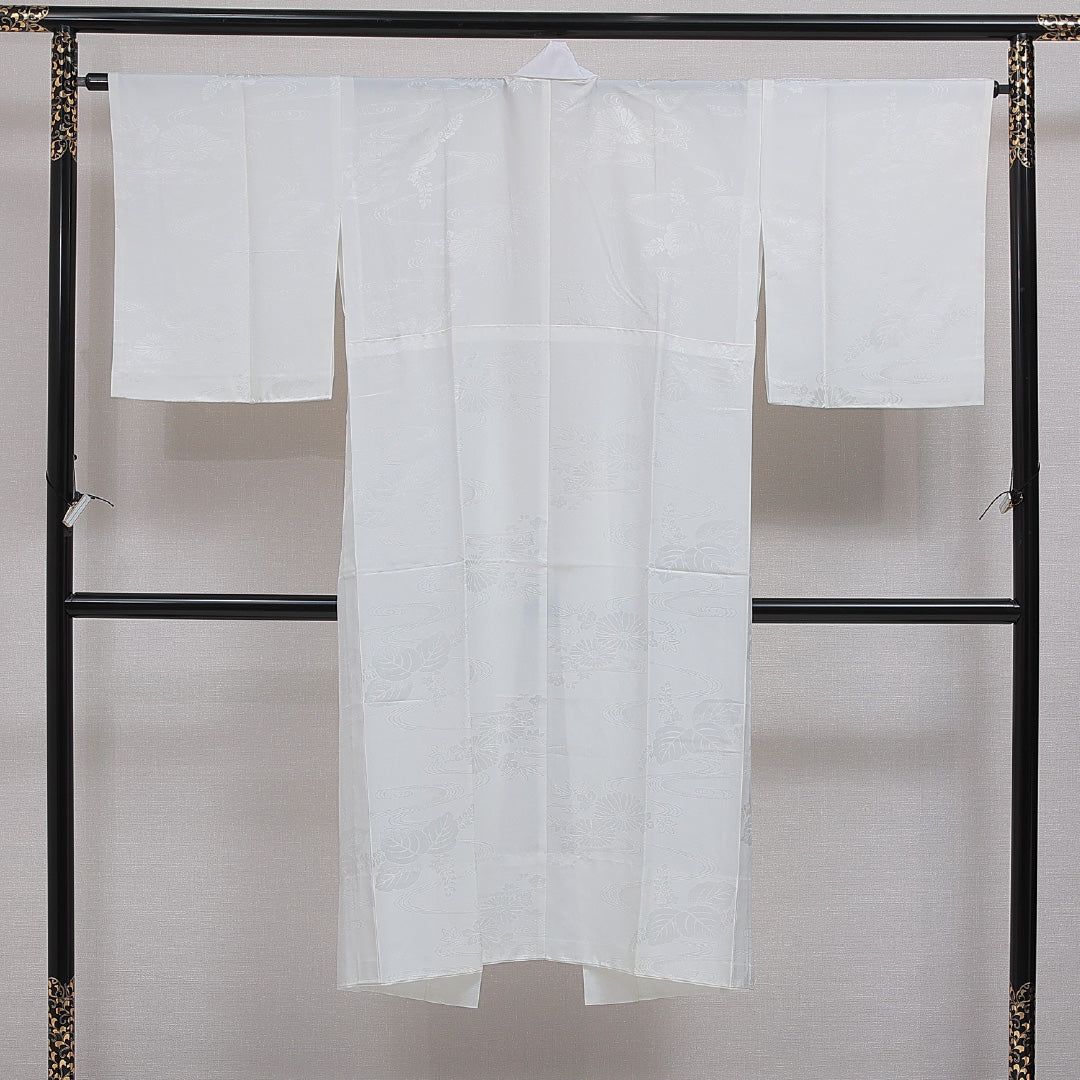 長襦袢 無双袖 身丈134cm 裄丈65cm 正絹 Sランク XLサイズ 菊 クリーム