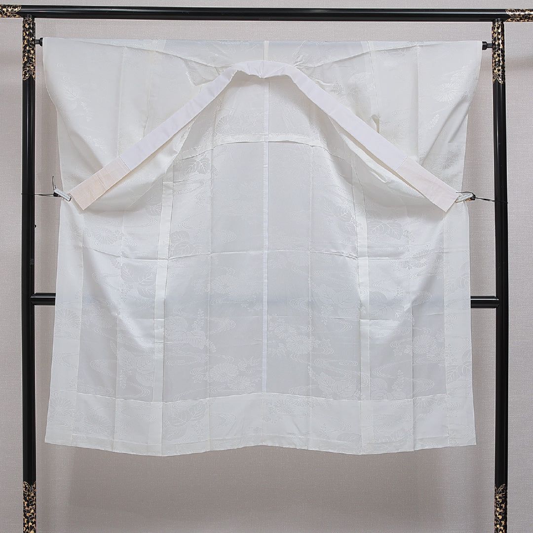 長襦袢 無双袖 身丈134cm 裄丈65cm 正絹 Sランク XLサイズ 菊 クリーム