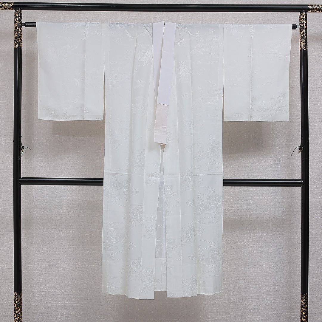 長襦袢 無双袖 身丈134cm 裄丈65cm 正絹 Sランク XLサイズ 菊 クリーム