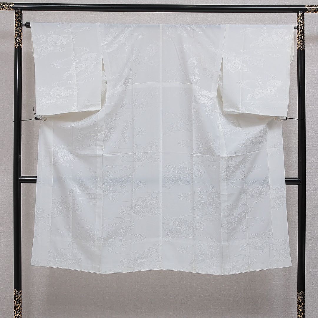 長襦袢 無双袖 身丈134cm 裄丈65cm 正絹 Sランク XLサイズ 菊 クリーム