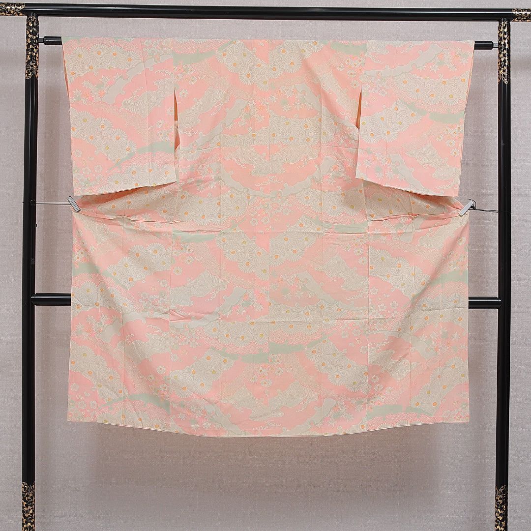 長襦袢 無双袖 身丈128cm 裄丈61cm 正絹 Cランク Lサイズ 雪輪 ピンク