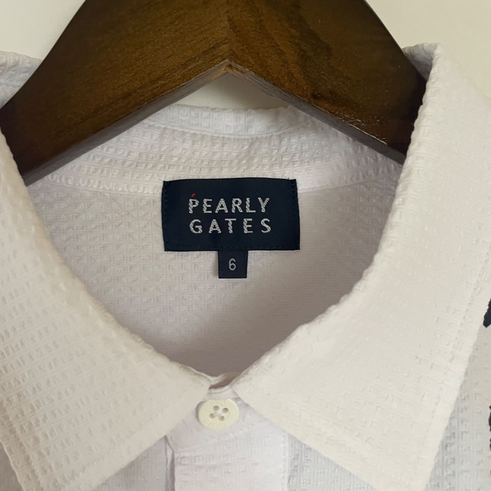 PEARLY GATES パーリーゲイツ ポロシャツ ロゴ 刺繍 5 白 黒 美品】パーリーゲイツ メンズ ゴルフウェア 半袖 ポロシャツ サイズ6