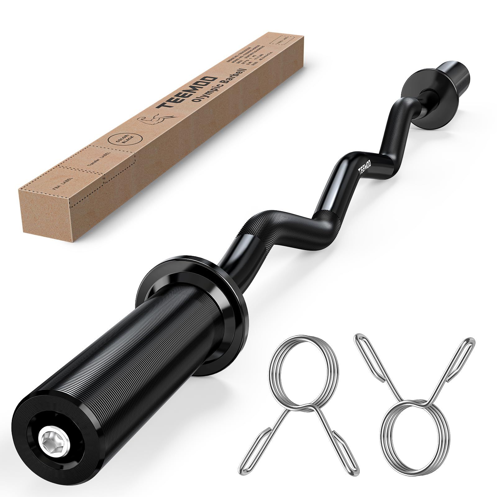 TEEMOO バーベルシャフト 120cm 50mm オリンピックWバー ezバー