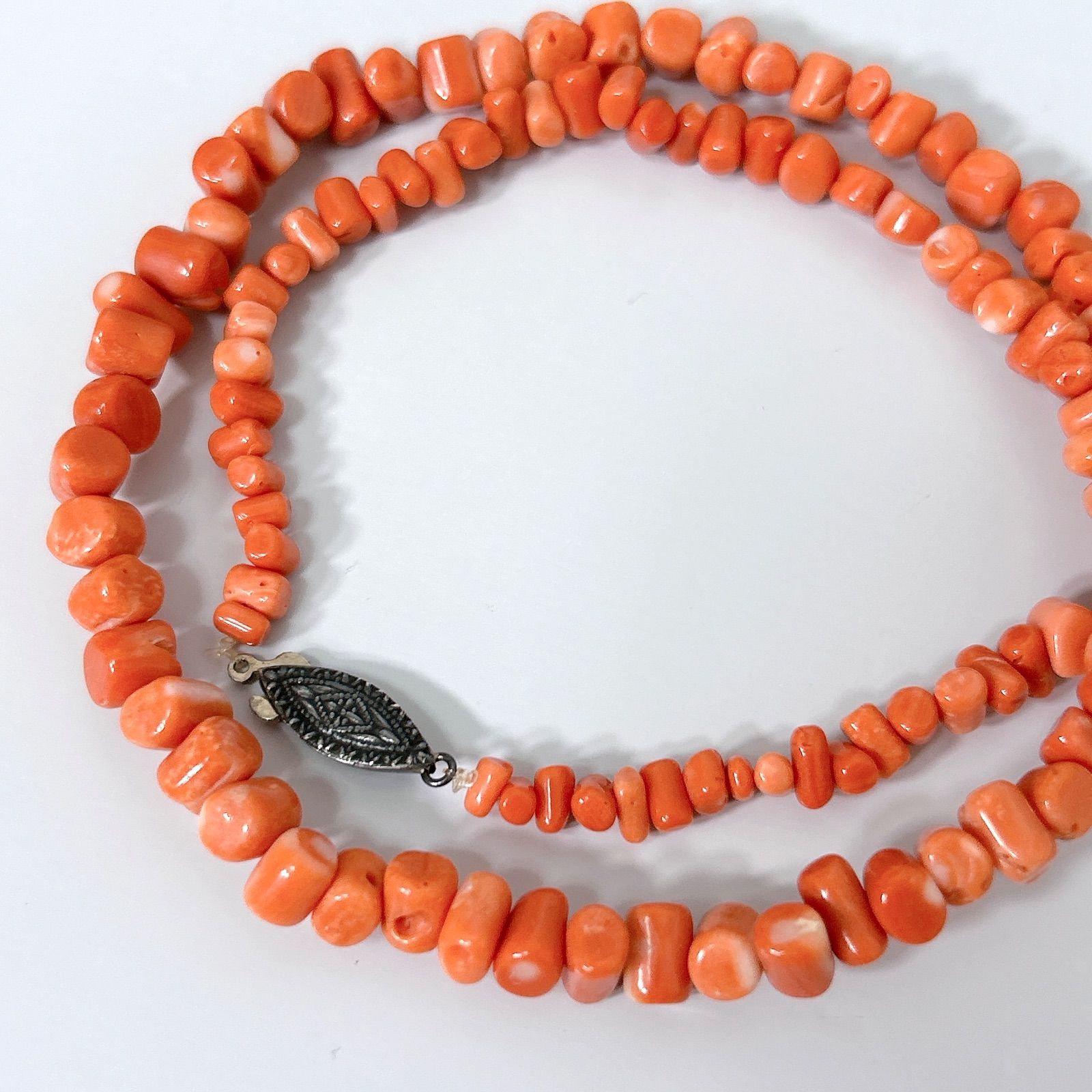 天然 オレンジ珊瑚 フ有り SILVER刻印 19.72g ネックレス コーラル