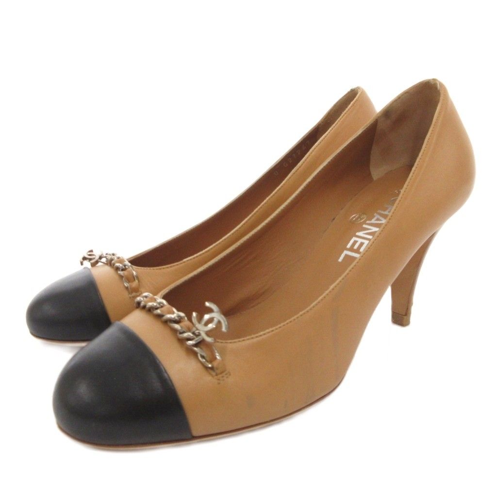 シャネル CHANEL ココマーク チェーン パンプス ラウンドトゥ バイ