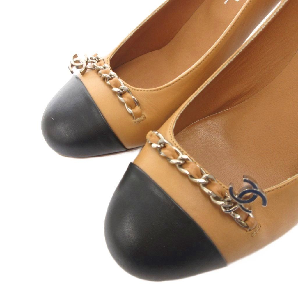 シャネル CHANEL ココマーク チェーン パンプス ラウンドトゥ バイ