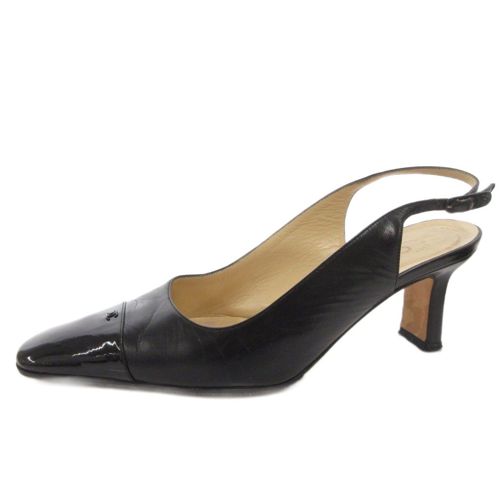 シャネル CHANEL パンプス ココマーク スクエアトゥ ストラップ レザー