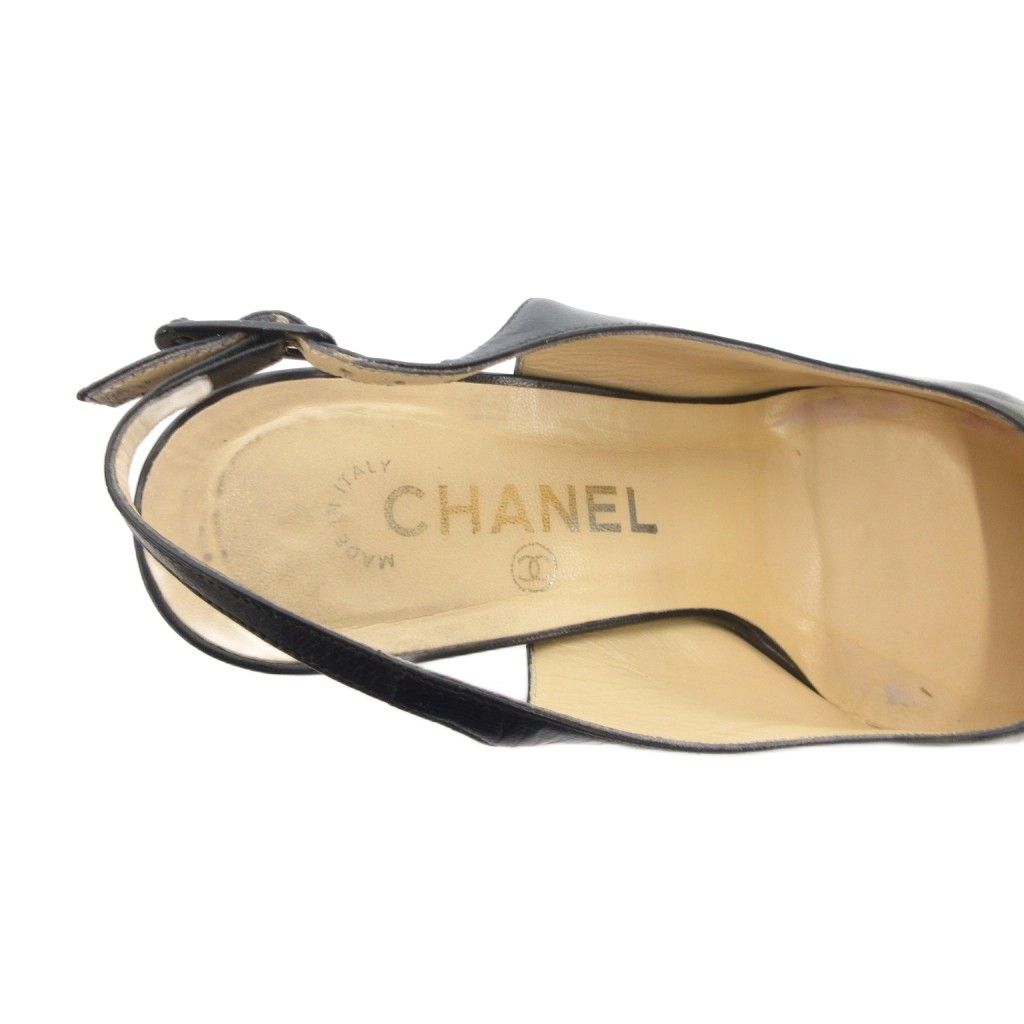 シャネル CHANEL パンプス ココマーク スクエアトゥ ストラップ レザー