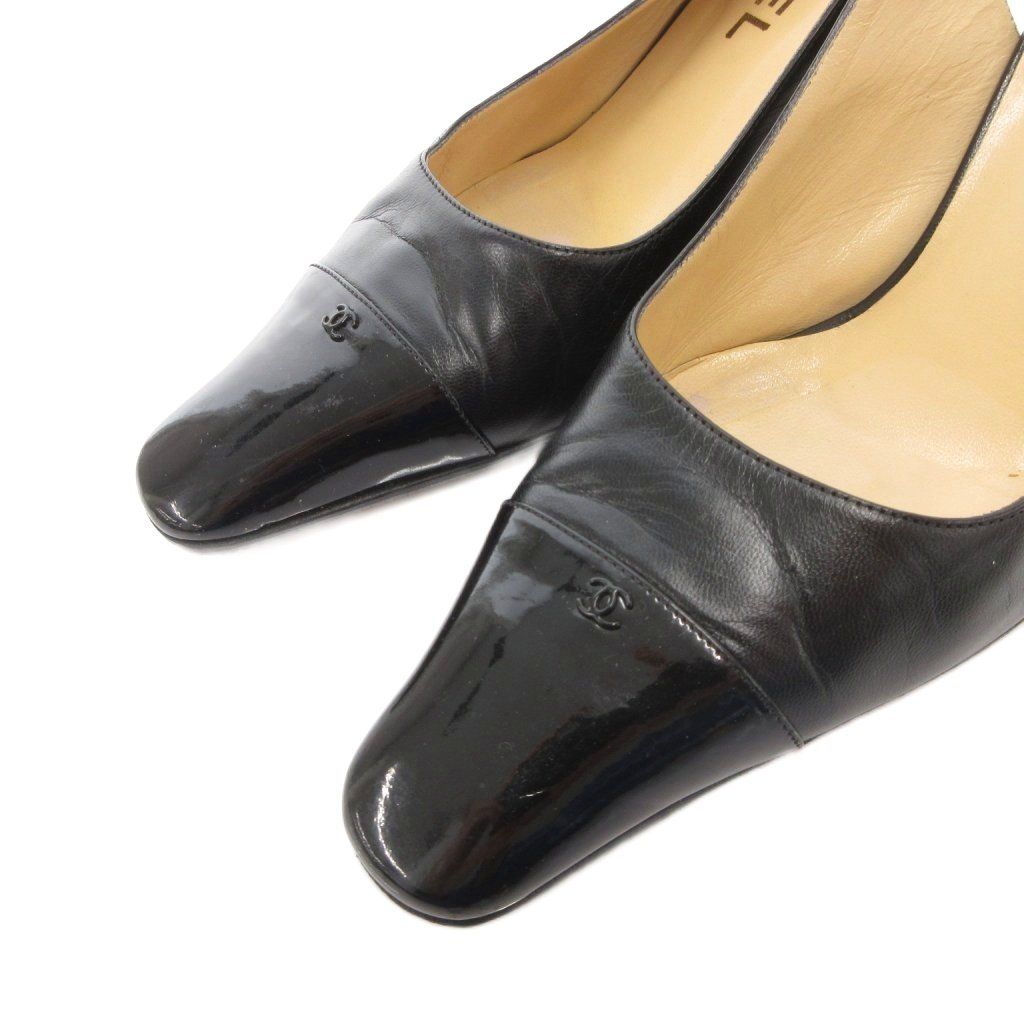 シャネル CHANEL パンプス ココマーク スクエアトゥ ストラップ レザー