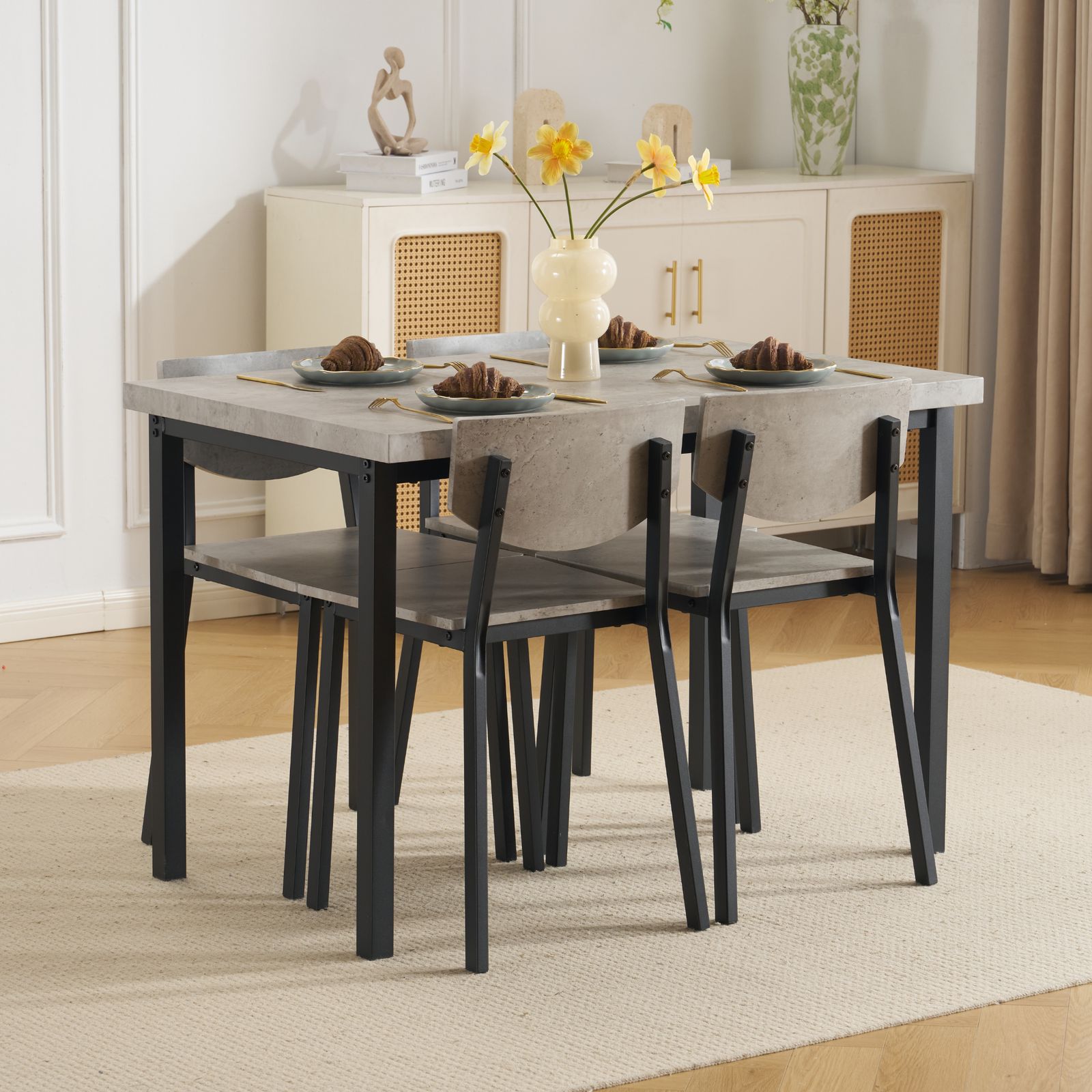 ダイニングセット 4人掛け 四角いテーブル チェア 5点セット 現代風