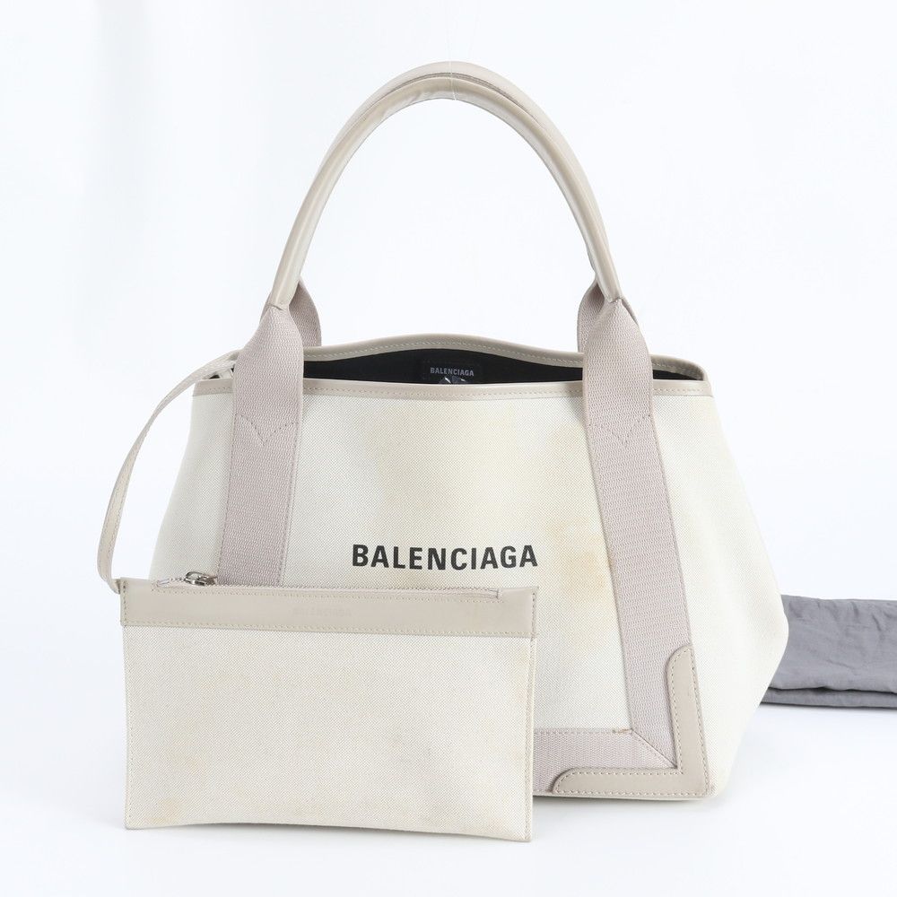 バレンシアガ ネイビーカバス レザー キャンバス トート バッグ 肩掛け