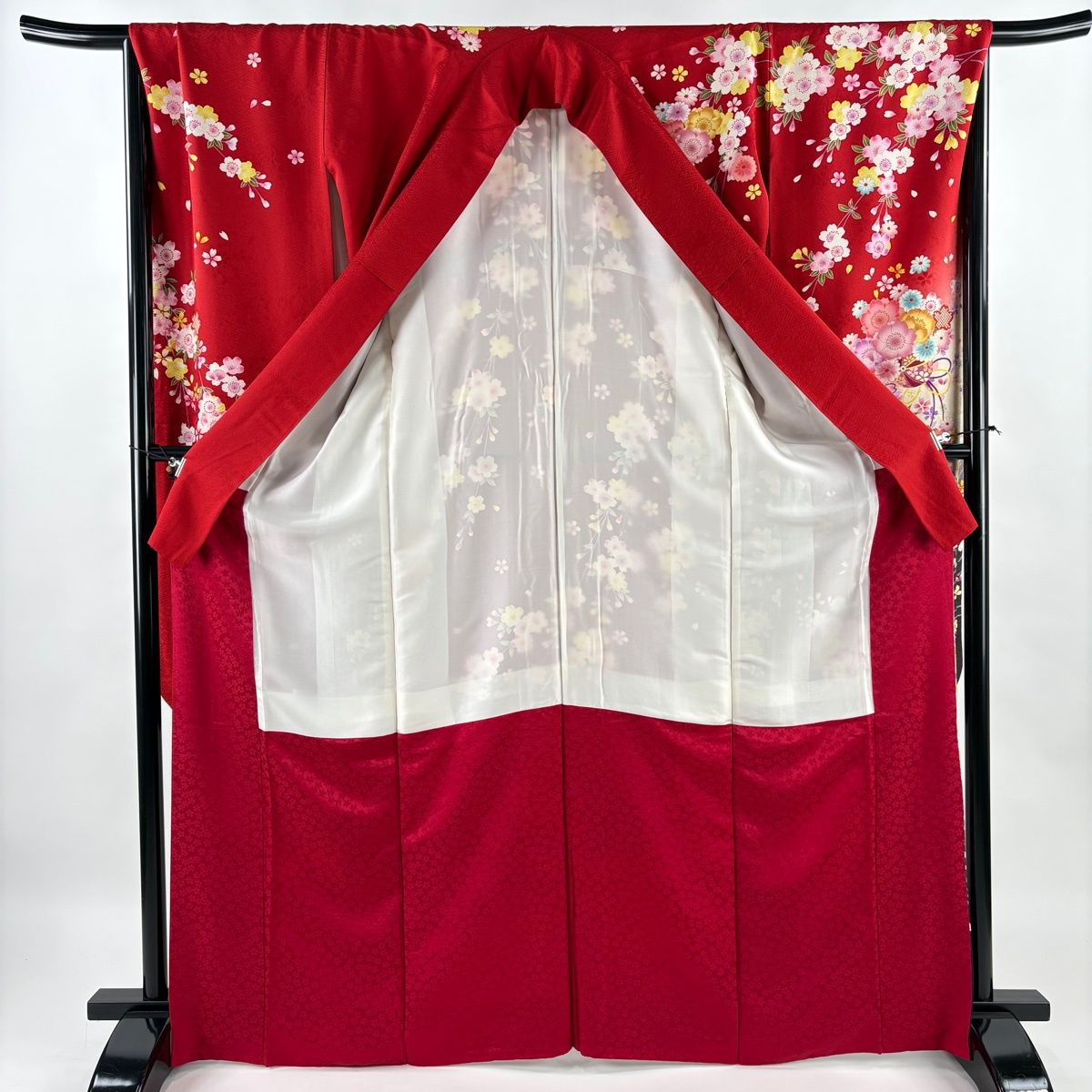 美品】 振袖 身丈167cm 裄丈68cm L 袷 桜 手鞠 金彩 金糸 赤 正絹 名品