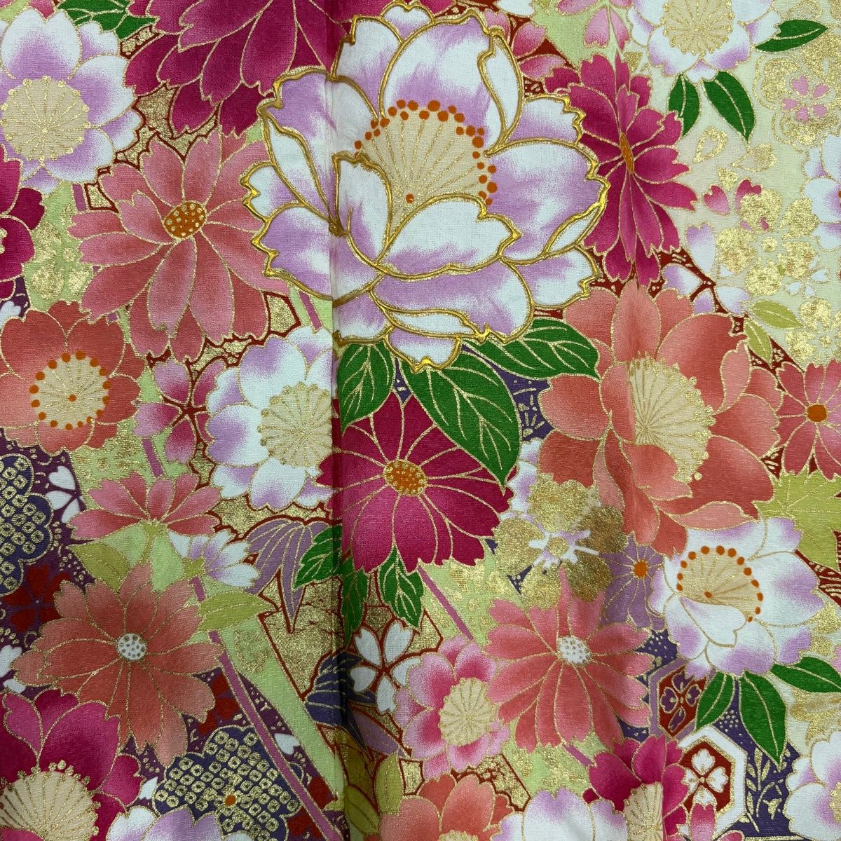 振袖 身丈168cm 裄丈67.5cm L 袷 草花 熨斗 金彩 薄緑 正絹 名品