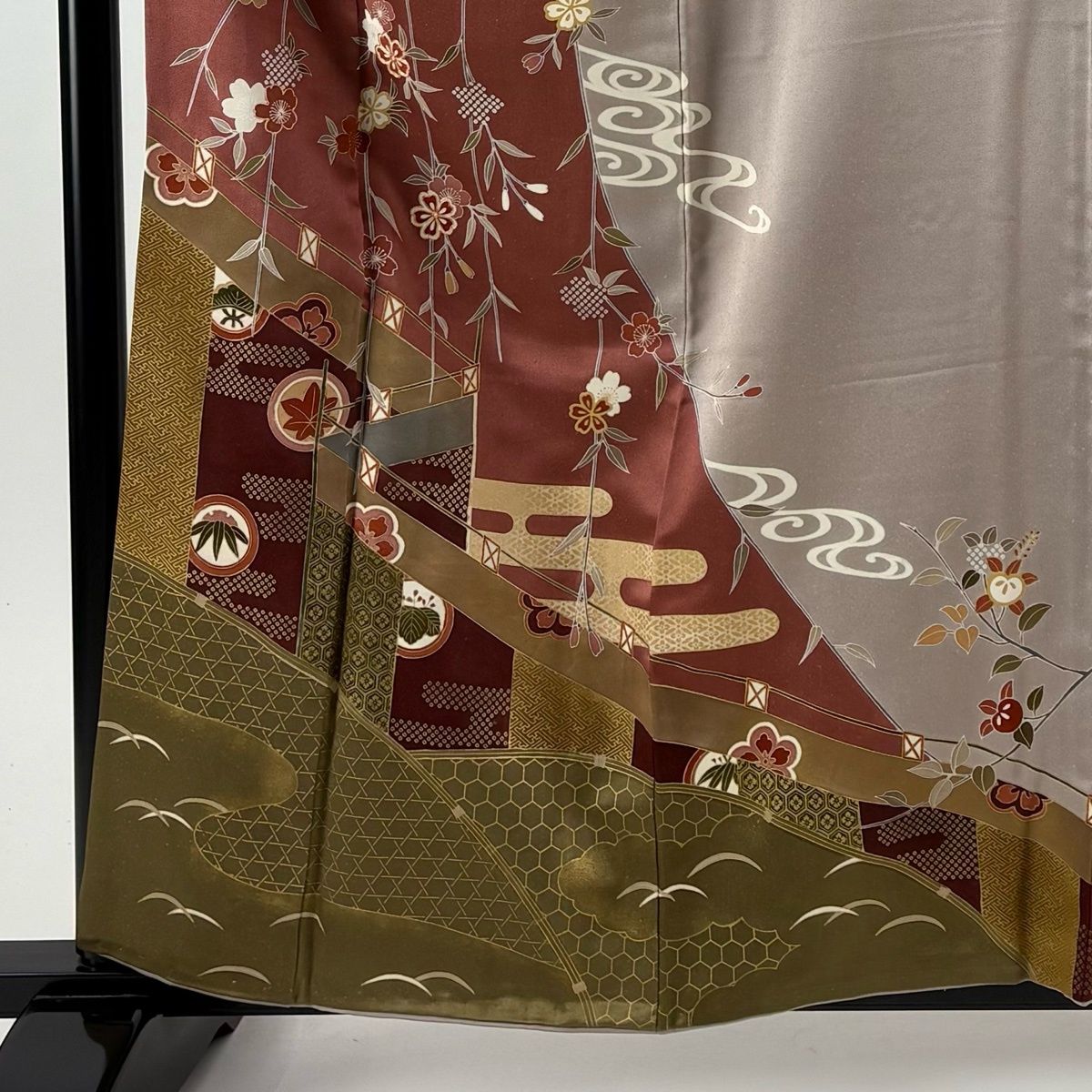 訪問着 身丈160.5cm 裄丈65cm M 袷 落款 枝垂れ桜 万幕 金彩 染め分け