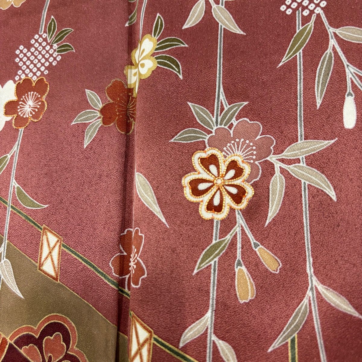 訪問着 身丈160.5cm 裄丈65cm M 袷 落款 枝垂れ桜 万幕 金彩 染め分け