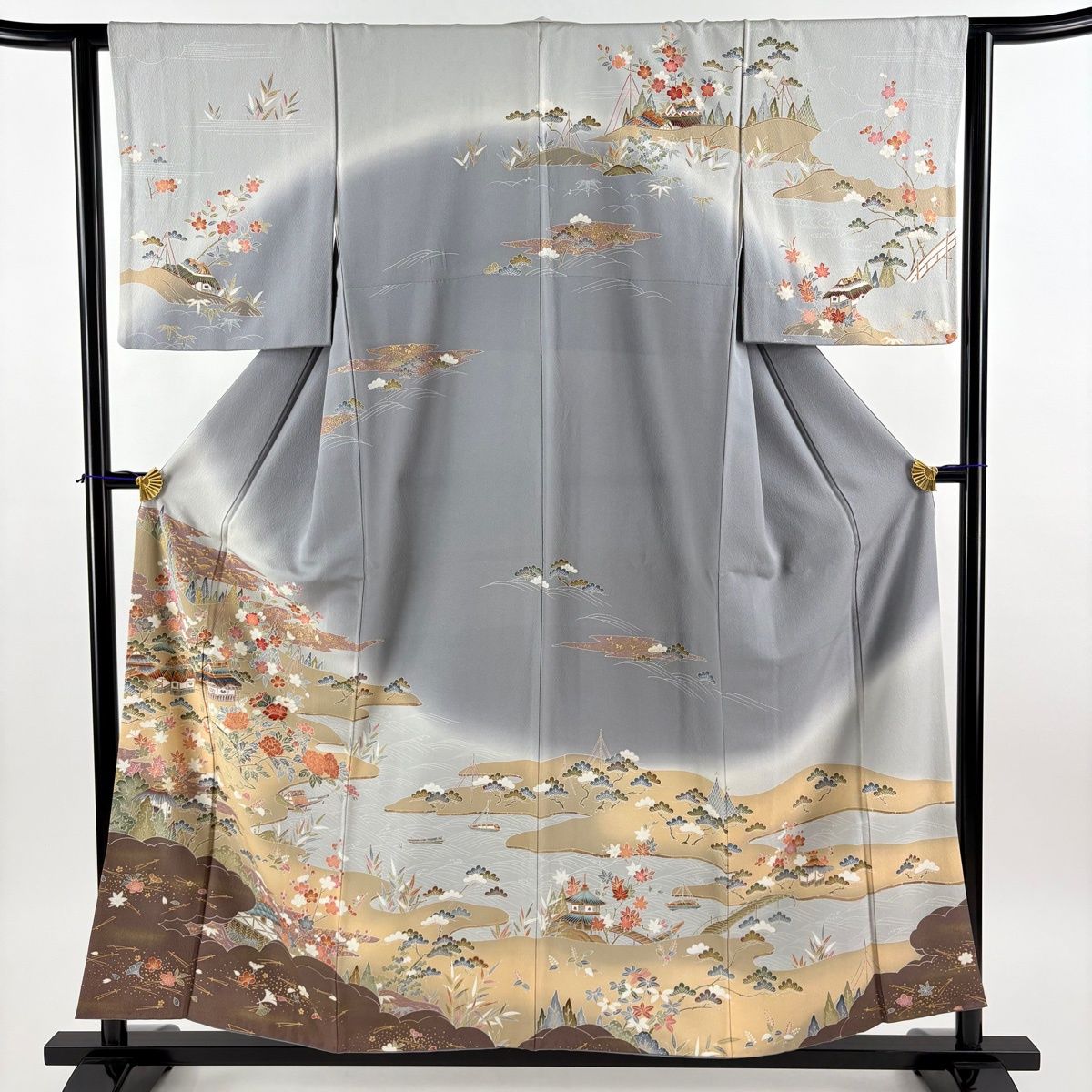 訪問着 身丈156cm 裄丈62.5cm S 袷 海辺の風景 松竹梅 金彩 ぼかし