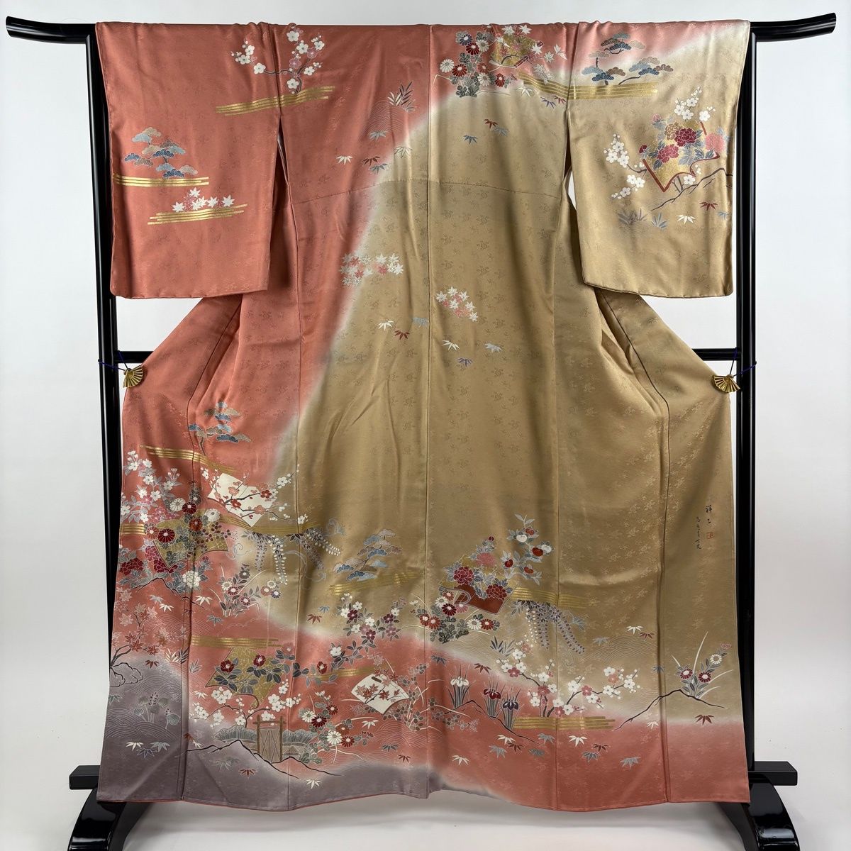 訪問着 身丈163.5cm 裄丈68cm L 袷 落款 松竹梅 冊子 金彩 ぼかし