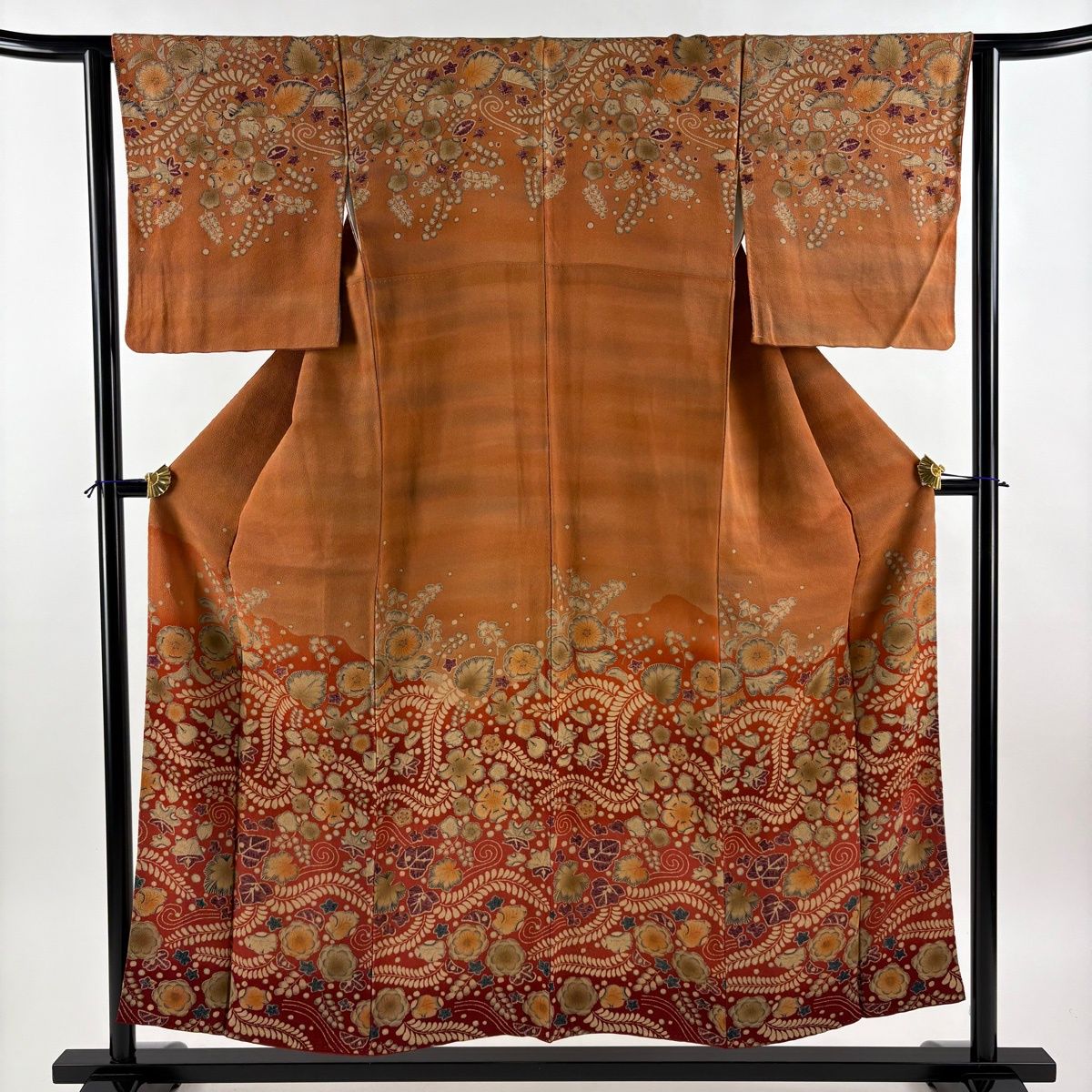 訪問着 身丈155.5cm 裄丈62.5cm S 袷 辻が花柄 草花 縮緬 染め分け