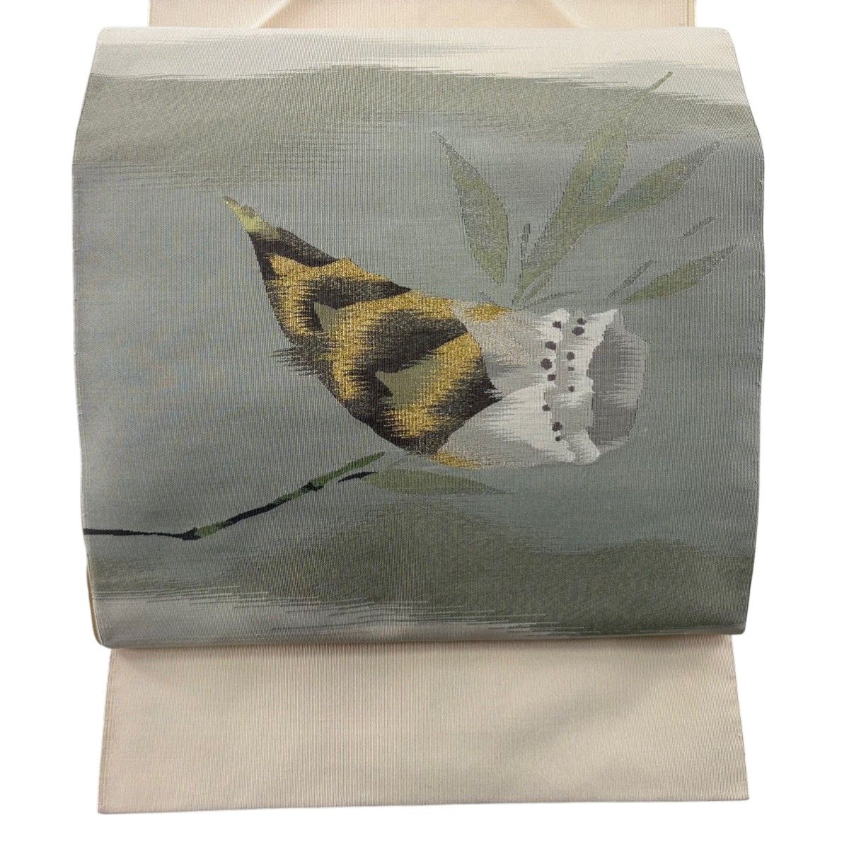 名古屋帯 秀品 落款 八寸名古屋帯 松葉仕立て 筍 金銀糸 ベージュ 正絹