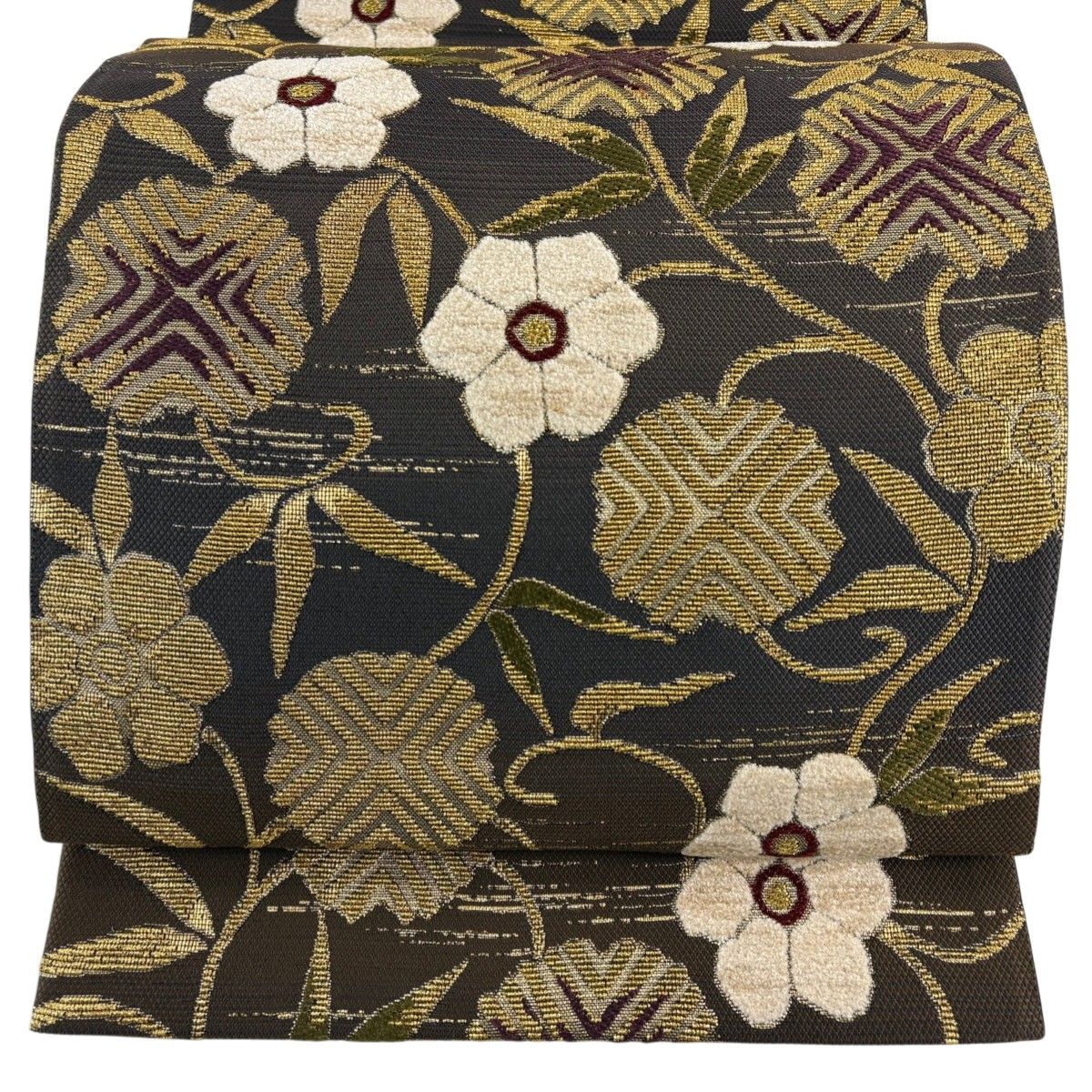 美品】 袋帯 名品 笹蔓 金糸 輪奈織 灰茶 六通 正絹 【中古】 - メルカリ