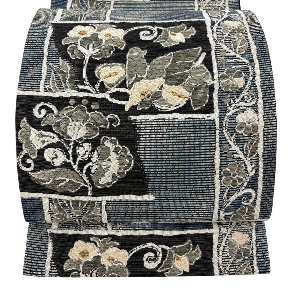 袋帯 名品 花唐草 唐織 箔 青灰色 六通 正絹 【中古】 - メルカリ
