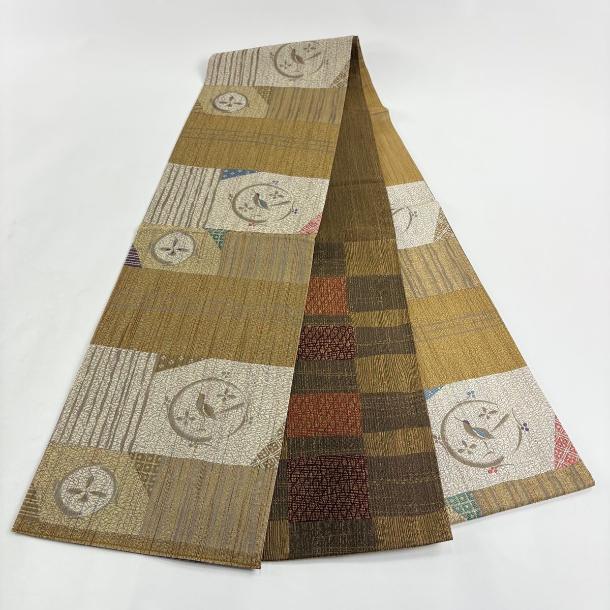 袋帯 秀品 花鳥 縞 薄茶色 六通 正絹 【中古】 - メルカリ