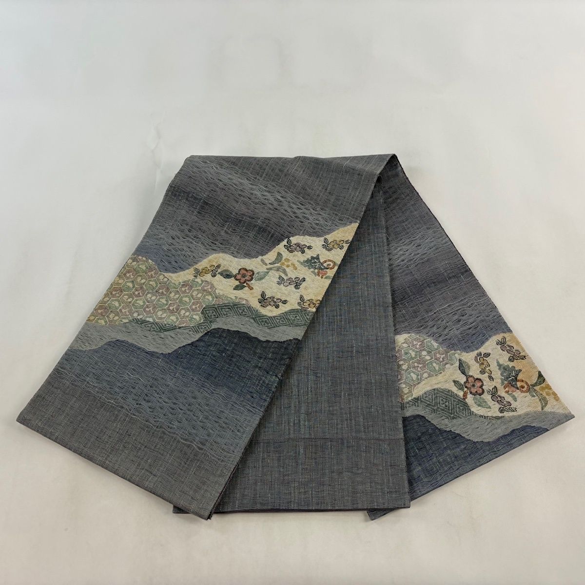 袋帯 秀品 草花 菱 青灰色 お太鼓柄 正絹 中古 - メルカリ
