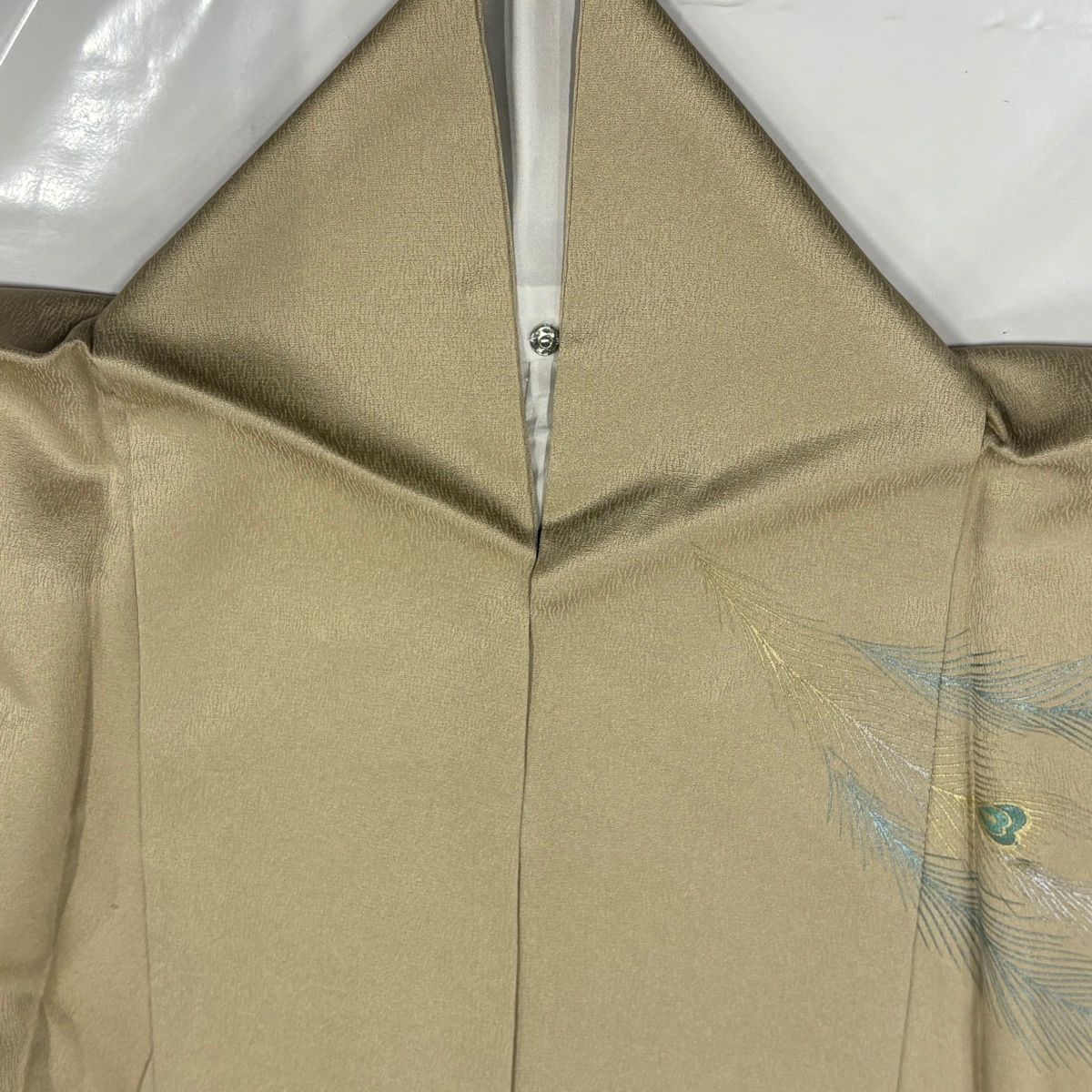 美品】 付下げ 身丈165cm 裄丈66cm M 袷 扇面 孔雀の羽 金銀彩 ぼかし