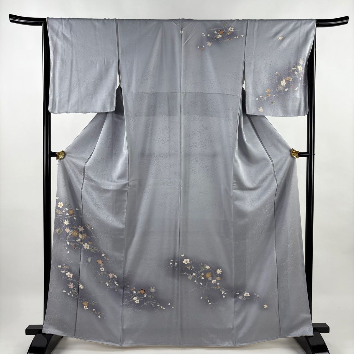 美品】 付下げ 身丈166cm 裄丈65cm M 袷 吹き寄せ 霞 金彩 ぼかし 青