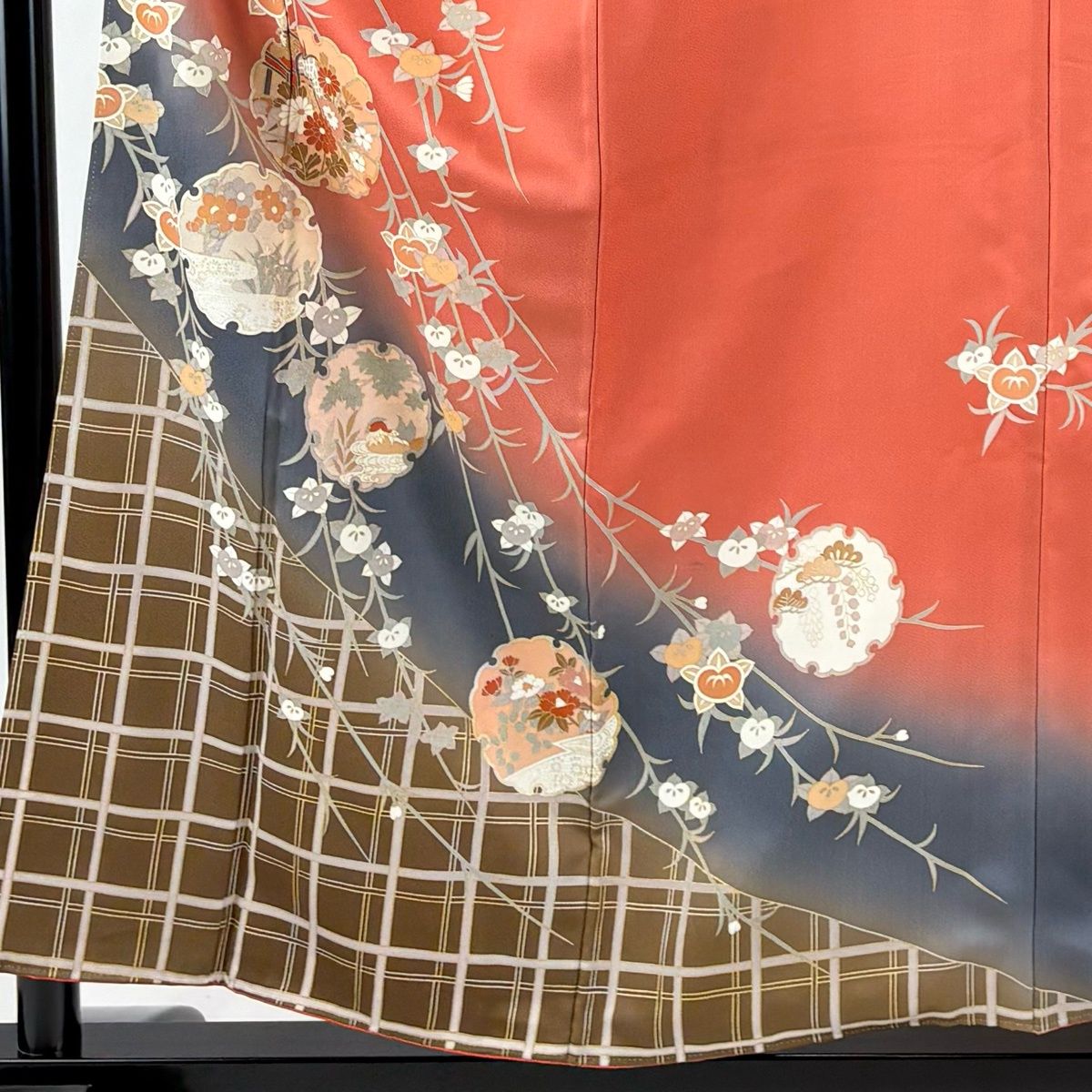 訪問着 身丈156cm 裄丈64cm M 袷 雪輪 草花 金銀彩 染め分け サーモン