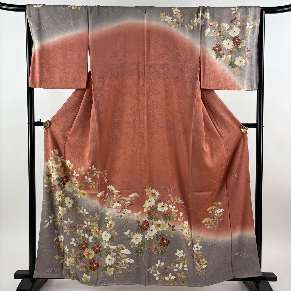 美品】 訪問着 身丈160.5cm 裄丈67cm M 袷 鈴乃屋 落款 草花 染め分け