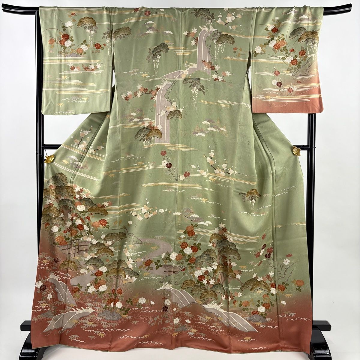 訪問着 身丈168.5cm 裄丈68.5cm L 袷 鈴乃屋 松竹梅 流水 金糸 金彩 薄