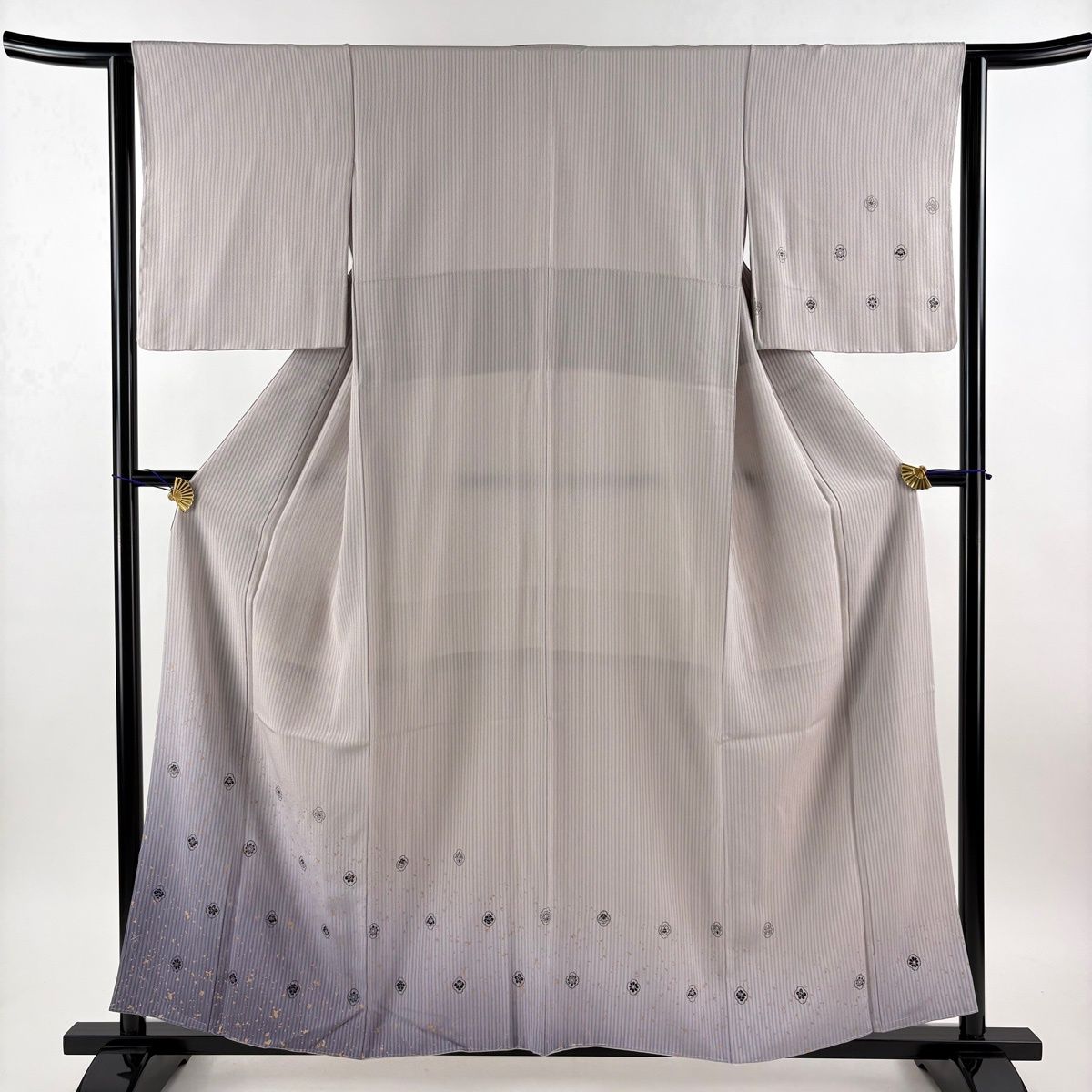 美品】 付下げ 身丈158.5cm 裄丈63.5cm S 袷 鈴乃屋 縞 花 金彩 ぼかし