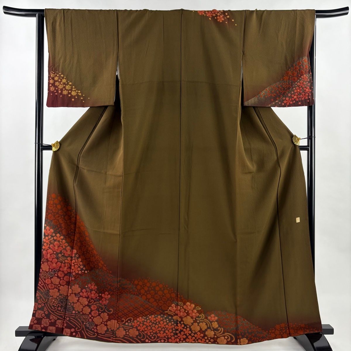 訪問着 身丈161.5cm 裄丈66cm M 袷 滝泰 落款 辻が花 金彩 ぼかし 茶