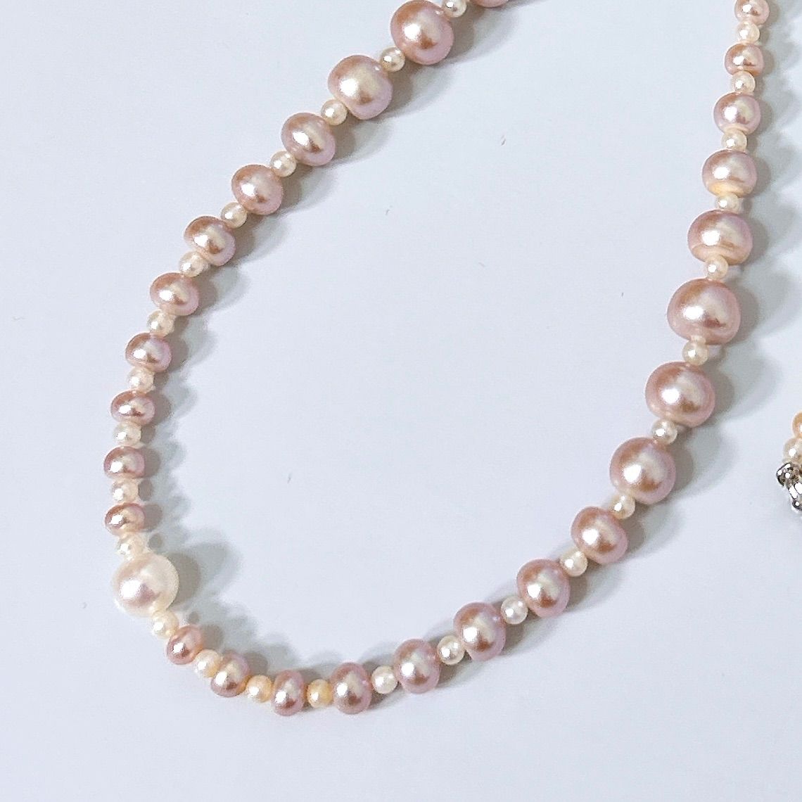 テリ強 ピンク淡水パール SILVER金具 ステーションネックレス