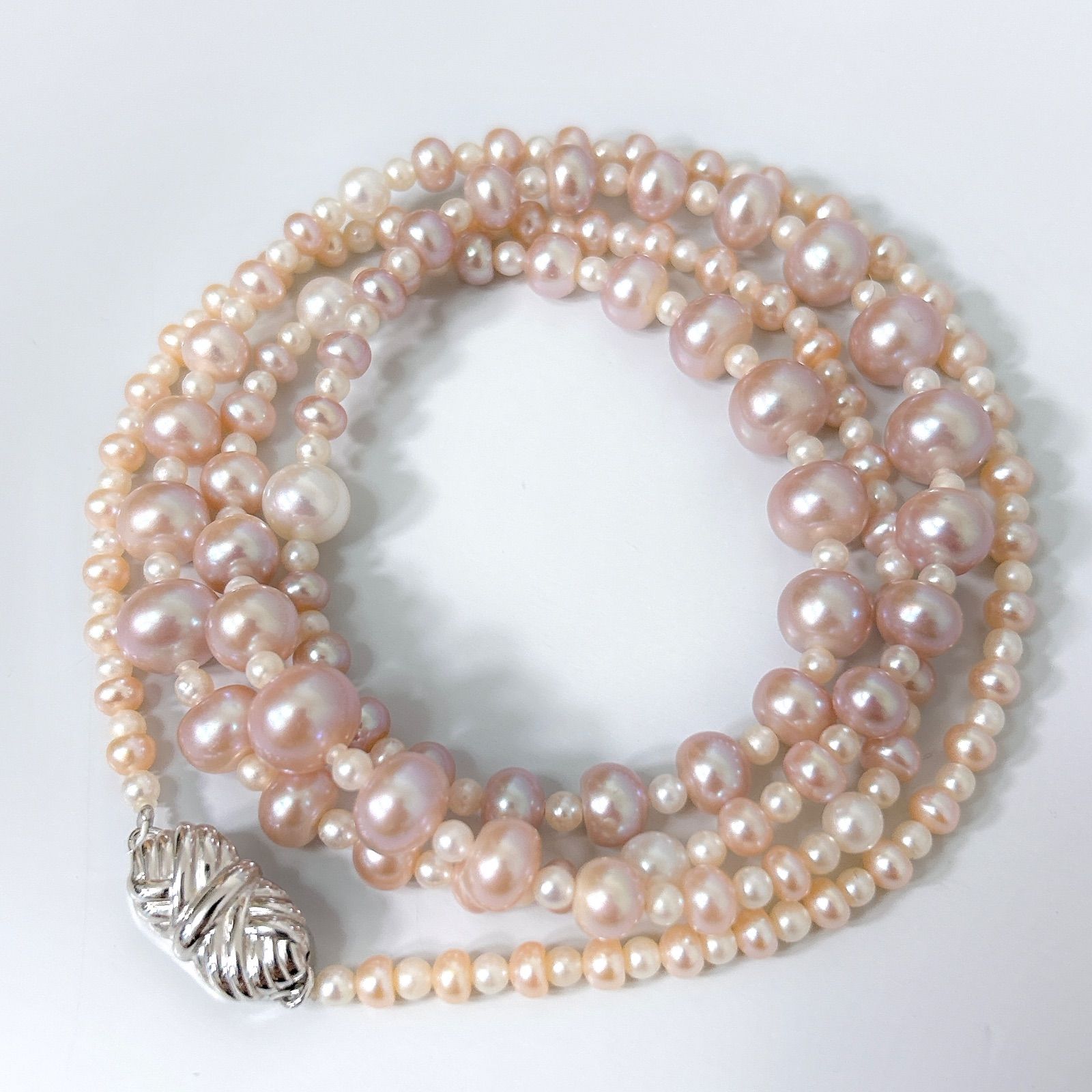 テリ強 ピンク淡水パール SILVER金具 ステーションネックレス