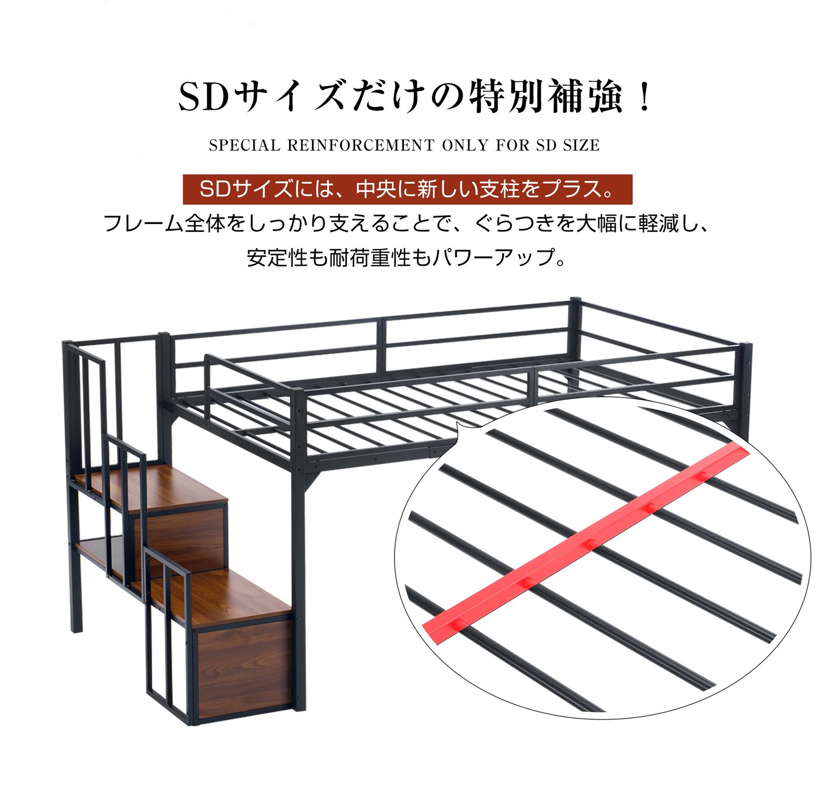数量限定セール」全新品 【SDセミダブル】 ロフトベッド-120cm パイプ