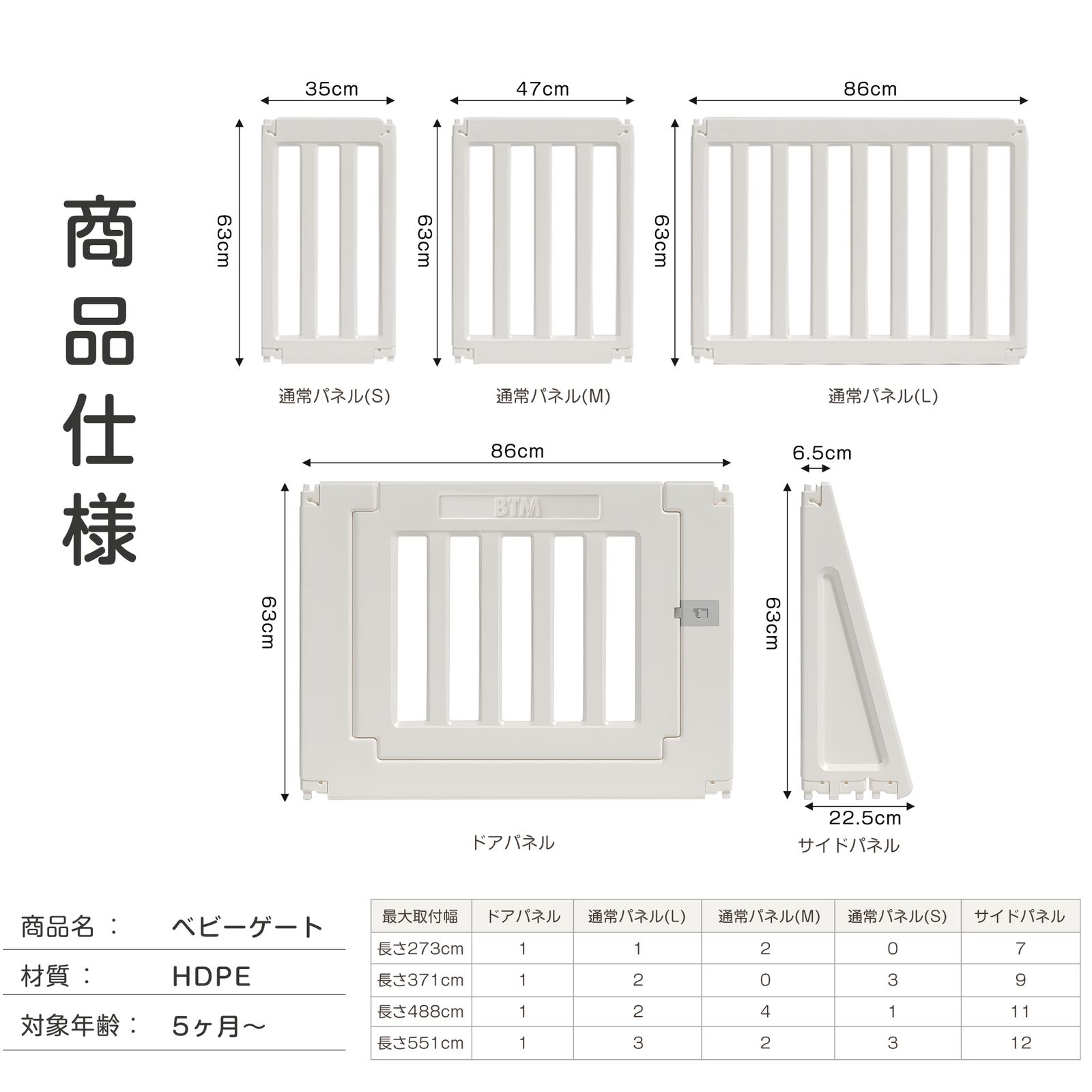 ベビーゲート直線長さ371cm高さ63cm 「3/10再入荷予定」 【直線長さ 