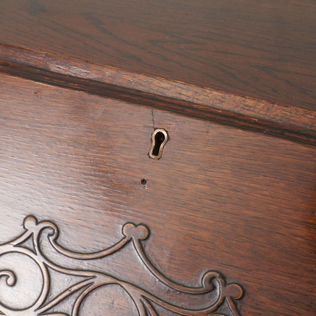 英国 アンティーク ライティング ビューロー 木彫刻 オーク 無垢材