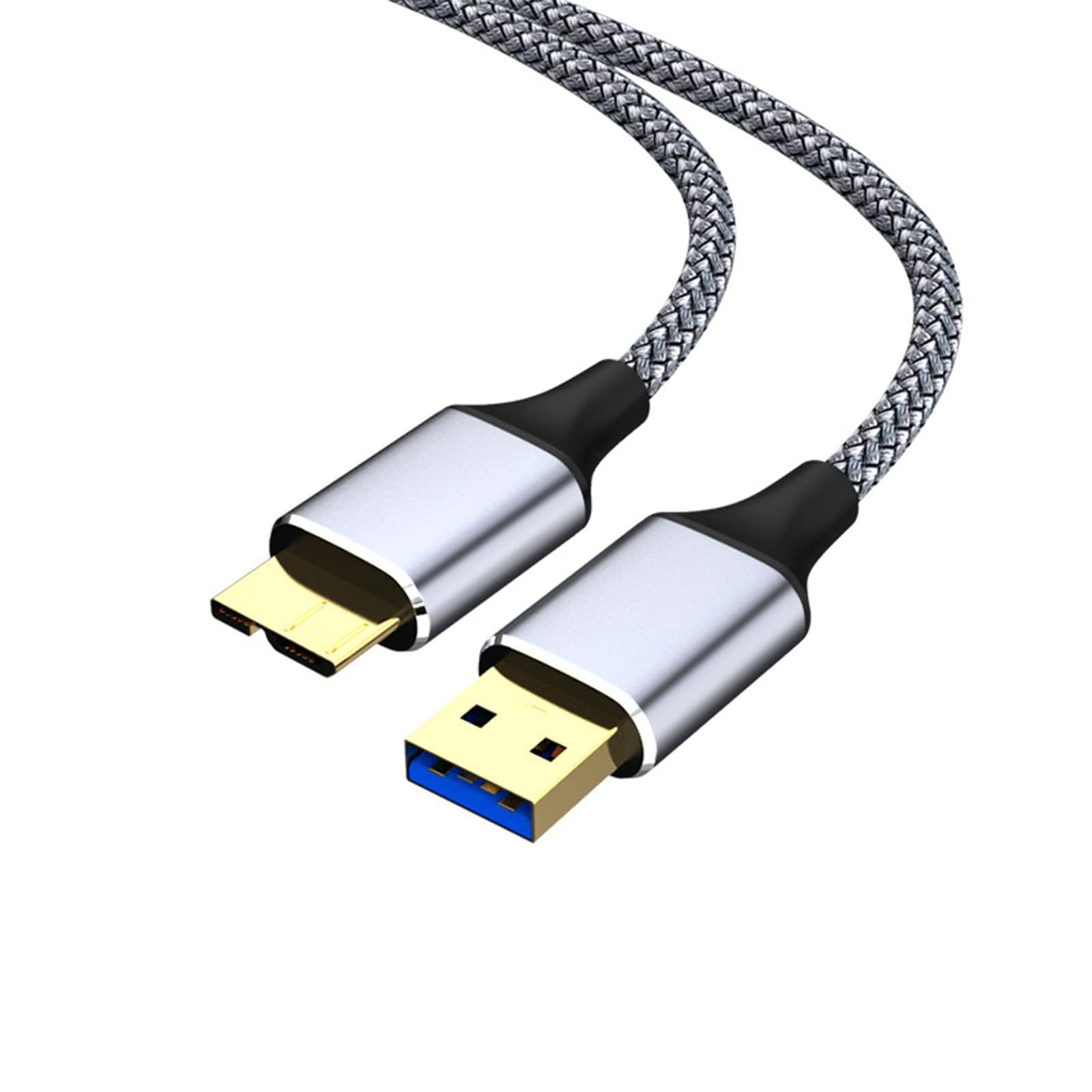 USB 3.0 케이블 마이크로 B USB 케이블 타입 A 남성-마이크로 타입 B 남성 5Gbps 고속 데이터 전송 고속 충전 높은 내구성 외장 HDD/SSD/하드 드라이브/HD 카메라 등과 호환 가능. 0.5M 그레이