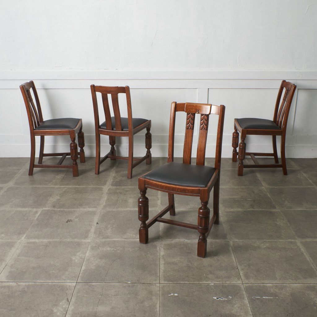 張替済 4脚セット LloydsAntiques アンティーク ダイニングチェア 木