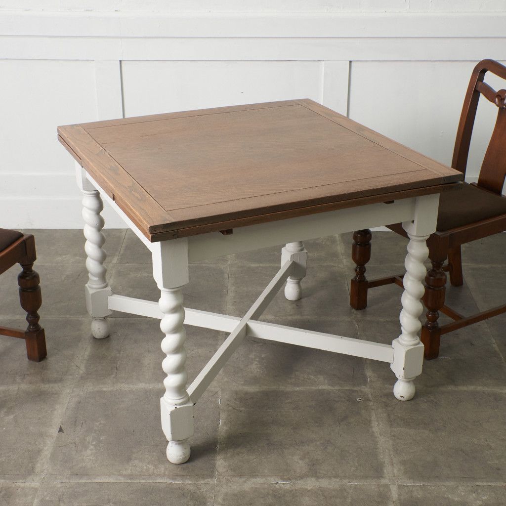 アンティーク ドローリーフテーブル 伸長式 木彫刻 ツイストレッグ