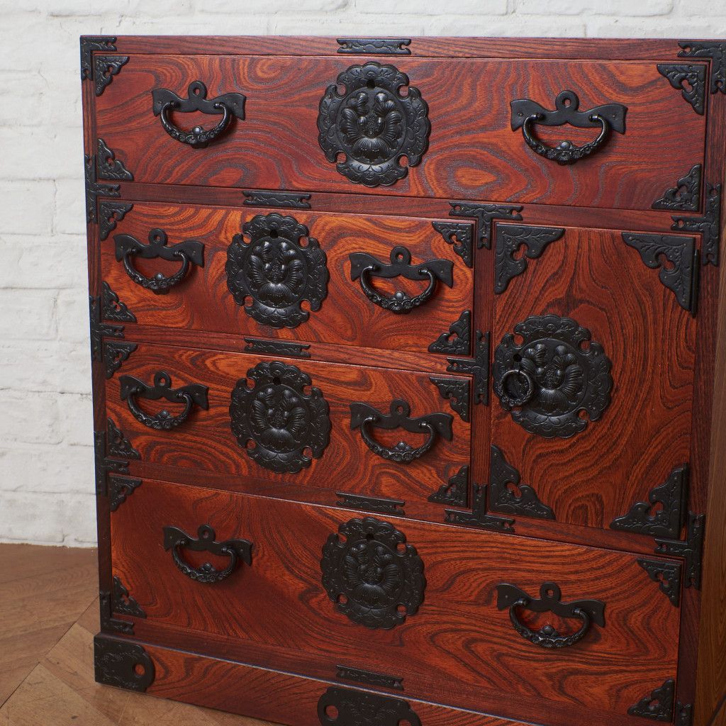 岩谷堂箪笥 小箪笥 拭き漆塗り 欅 タンス 整理箪笥 チェスト 鉄金具 小