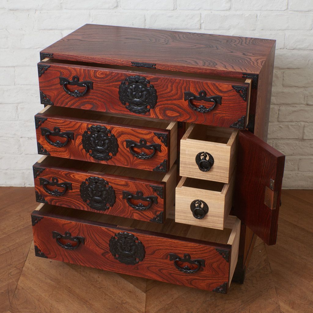岩谷堂箪笥 小箪笥 拭き漆塗り 欅 タンス 整理箪笥 チェスト 鉄金具 小