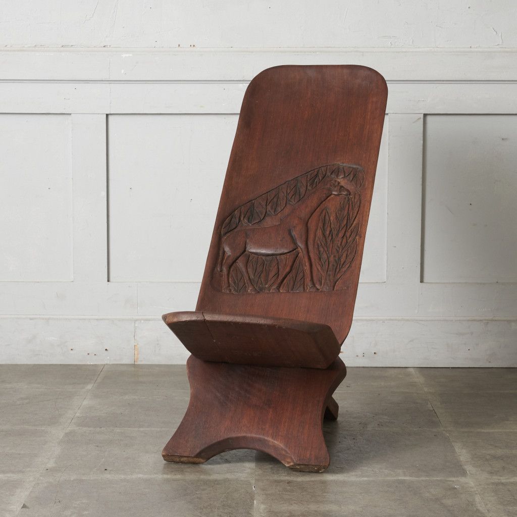 民芸品 セヌフォ族 無垢材 チェア 木彫り イージーチェア 椅子 分解